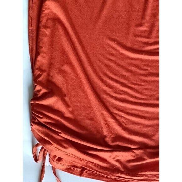 Olivia Blu Skirt Size 3X Orange Drawstring Ruched Sides Stretch Mini To Knee - Picture 3 of 6